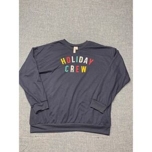 Joyspun Holiday Crew Pajama Top Navy Blue Long Sleeve Flame Resistant XL 14-16